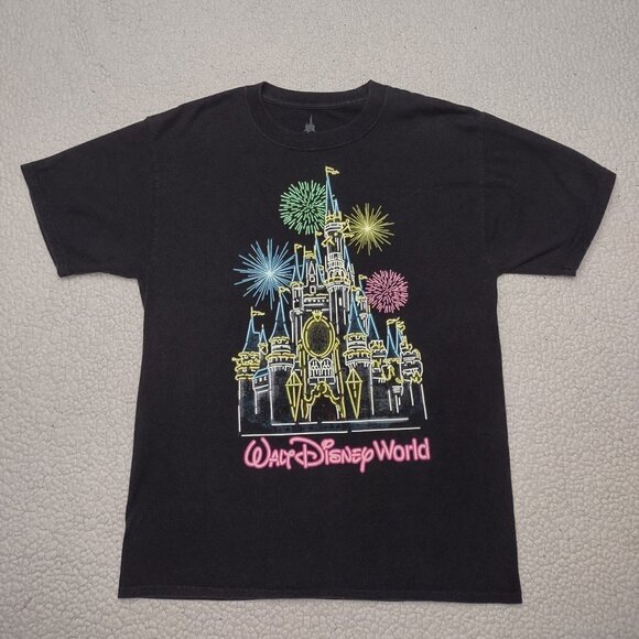 Disney World neon lights Castle silhouette 100% Cotton t-shirt adults Medium - Picture 1 of 4